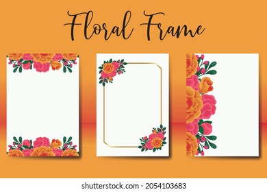 Modern Wedding invitation, floral watercolor Digital hand drawn Orange Rose Flower design Invitation Card Template