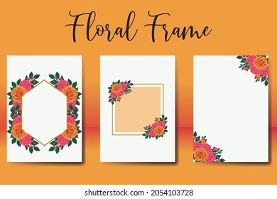 Modern Wedding invitation, floral watercolor Digital hand drawn Orange Rose Flower design Invitation Card Template