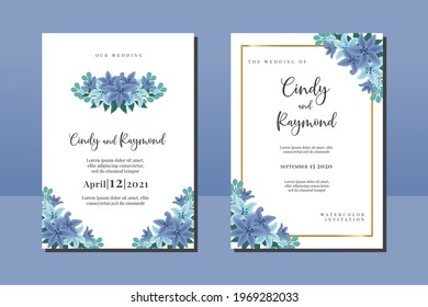 Modern Wedding invitation frame set, digital art hand drawn Watercolor Blue Lily Flower design Invitation Card Template