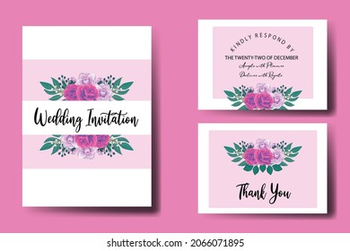 Modern Wedding invitation frame set, floral watercolor hand drawn Beautiful Flower design Invitation Card Template