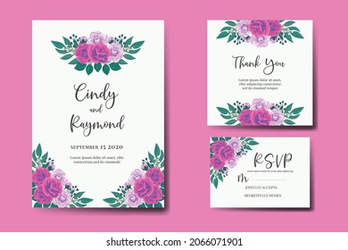 Modern Wedding invitation frame set, floral watercolor hand drawn Beautiful Flower design Invitation Card Template