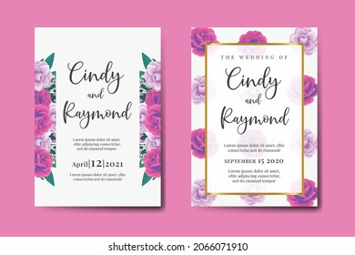 Modern Wedding invitation frame set, floral watercolor hand drawn Beautiful Flower design Invitation Card Template