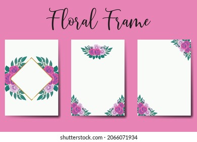 Conjunto de marcos de invitación de la boda moderna, acuarela floral dibujada a mano Hermoso diseño Flor Plantilla de tarjeta de invitación