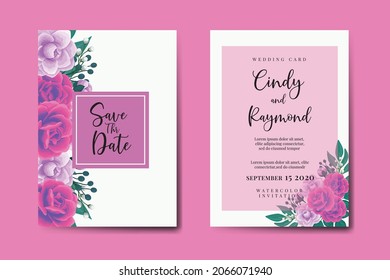 Modern Wedding invitation frame set, floral watercolor hand drawn Beautiful Flower design Invitation Card Template