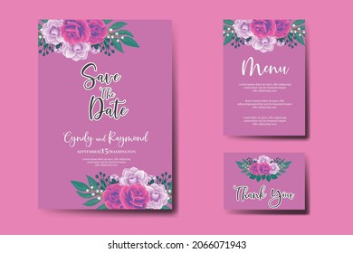 Modern Wedding invitation frame set, floral watercolor hand drawn Beautiful Flower design Invitation Card Template