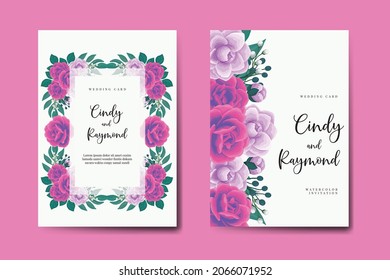 Modern Wedding invitation frame set, floral watercolor hand drawn Beautiful Flower design Invitation Card Template