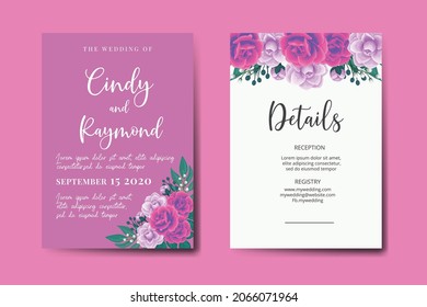 Conjunto de marcos de invitación de la boda moderna, acuarela floral dibujada a mano Hermoso diseño Flor Plantilla de tarjeta de invitación