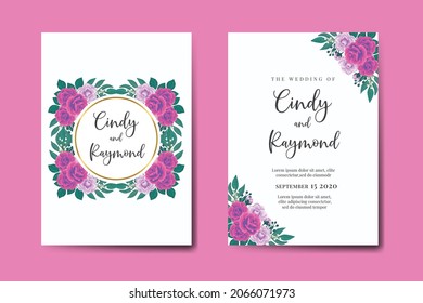 Modern Wedding invitation frame set, floral watercolor hand drawn Beautiful Flower design Invitation Card Template
