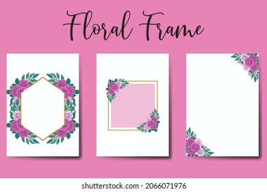 Modern Wedding invitation frame set, floral watercolor hand drawn Beautiful Flower design Invitation Card Template