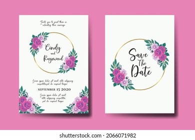 Modern Wedding invitation frame set, floral watercolor hand drawn Beautiful Flower design Invitation Card Template
