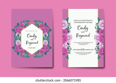 Conjunto de marcos de invitación de la boda moderna, acuarela floral dibujada a mano Hermoso diseño Flor Plantilla de tarjeta de invitación