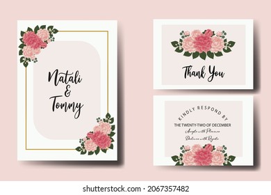 Conjunto de marcos de invitación para la boda moderna, acuarela floral Color digital Dahlia Diseño de flores Plantilla de tarjeta de invitación