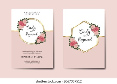 Conjunto de marcos de invitación para la boda moderna, acuarela floral Color digital Dahlia Diseño de flores Plantilla de tarjeta de invitación