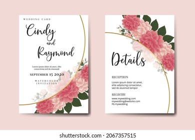 Conjunto de marcos de invitación para la boda moderna, acuarela floral Color digital Dahlia Diseño de flores Plantilla de tarjeta de invitación