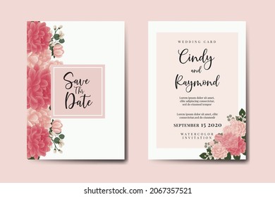 Modern Wedding invitation frame set, floral watercolor Digital hand drawn Dahlia Flower design Invitation Card Template