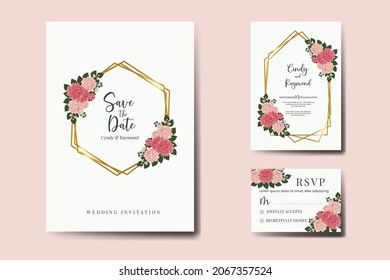 Modern Wedding invitation frame set, floral watercolor Digital hand drawn Dahlia Flower design Invitation Card Template