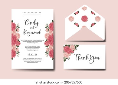 Modern Wedding invitation frame set, floral watercolor Digital hand drawn Dahlia Flower design Invitation Card Template