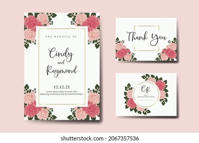 Modern Wedding invitation frame set, floral watercolor Digital hand drawn Dahlia Flower design Invitation Card Template