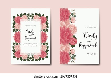 Modern Wedding invitation frame set, floral watercolor Digital hand drawn Dahlia Flower design Invitation Card Template