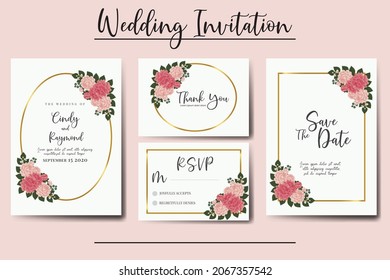 Modern Wedding invitation frame set, floral watercolor Digital hand drawn Dahlia Flower design Invitation Card Template