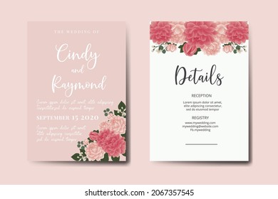 Conjunto de marcos de invitación para la boda moderna, acuarela floral Color digital Dahlia Diseño de flores Plantilla de tarjeta de invitación