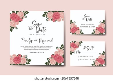 Conjunto de marcos de invitación para la boda moderna, acuarela floral Color digital Dahlia Diseño de flores Plantilla de tarjeta de invitación