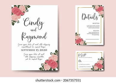Modern Wedding invitation frame set, floral watercolor Digital hand drawn Dahlia Flower design Invitation Card Template