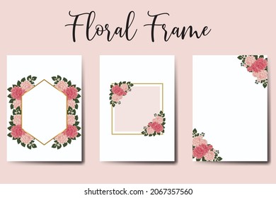 Modern Wedding invitation frame set, floral watercolor Digital hand drawn Dahlia Flower design Invitation Card Template
