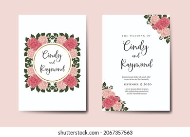 Modern Wedding invitation frame set, floral watercolor Digital hand drawn Dahlia Flower design Invitation Card Template