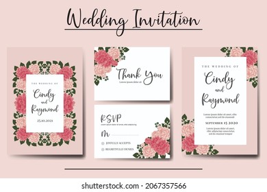 Modern Wedding invitation frame set, floral watercolor Digital hand drawn Dahlia Flower design Invitation Card Template