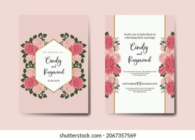 Conjunto de marcos de invitación para la boda moderna, acuarela floral Color digital Dahlia Diseño de flores Plantilla de tarjeta de invitación
