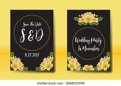 Modern Wedding invitation frame set, floral watercolor Digital hand drawn Yellow Hibiscus Flower design Invitation Card Template