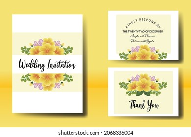Modern Wedding invitation frame set, floral watercolor Digital hand drawn Yellow Hibiscus Flower design Invitation Card Template