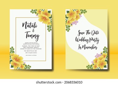 Modern Wedding invitation frame set, floral watercolor Digital hand drawn Yellow Hibiscus Flower design Invitation Card Template