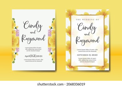 Modern Wedding invitation frame set, floral watercolor Digital hand drawn Yellow Hibiscus Flower design Invitation Card Template