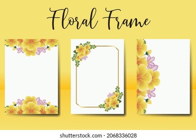 Modern Wedding invitation frame set, floral watercolor Digital hand drawn Yellow Hibiscus Flower design Invitation Card Template