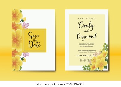 Modern Wedding invitation frame set, floral watercolor Digital hand drawn Yellow Hibiscus Flower design Invitation Card Template