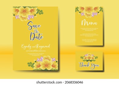 Modern Wedding invitation frame set, floral watercolor Digital hand drawn Yellow Hibiscus Flower design Invitation Card Template