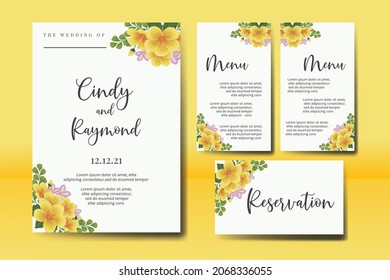 Modern Wedding invitation frame set, floral watercolor Digital hand drawn Yellow Hibiscus Flower design Invitation Card Template