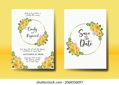 Modern Wedding invitation frame set, floral watercolor Digital hand drawn Yellow Hibiscus Flower design Invitation Card Template
