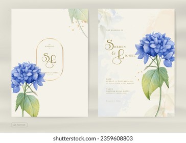 Modern Wedding Invitation with Hydrangea Flower Watercolor Ornament