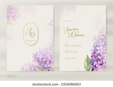 Modern Wedding Invitation with Lilac Flower Watercolor svg