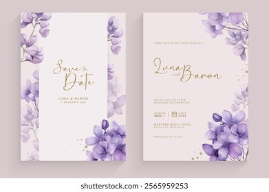 Modern Wedding Invitation with Lilac Flower Watercolor