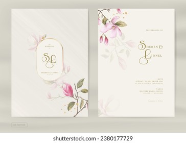 Modern Wedding Invitation with Magnolia Watercolor