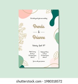 Modern wedding invitation with shapes and flowers
