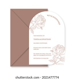 Plantilla de invitación a la boda moderna, forma de arco con flor de rosa.
