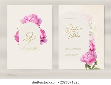 Plantilla de invitación de boda moderna con color de agua rosada