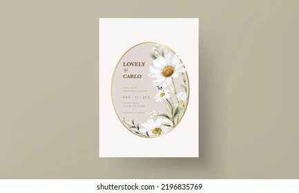 Modern wedding invitation template with vintage daisy flower