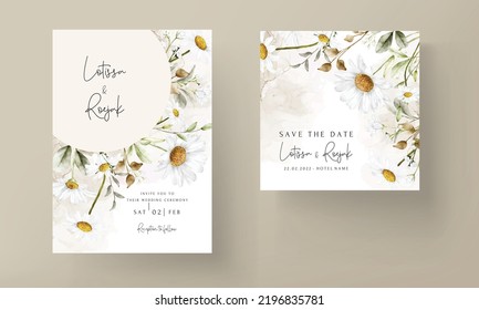 Modern wedding invitation template with vintage daisy flower