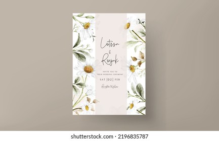 Modern wedding invitation template with vintage daisy flower